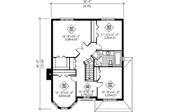 Floor Plan - Upper Floor for European House Plan #25-2169 - 4 bed, 1.5 bath