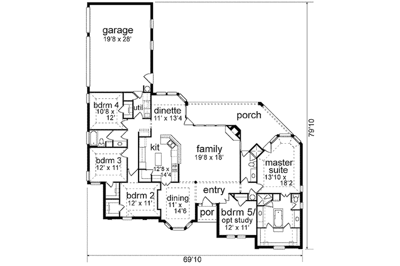 Home Plan - Floor Plan - Main Floor for Traditional House Plan #84-238 - 5 bed, 3 bath
