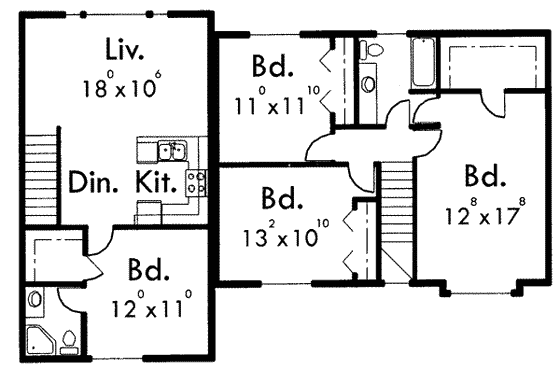 Floor Plan - Upper Floor for Traditional House Plan #303-373 - 3 bed, 1.5 bath