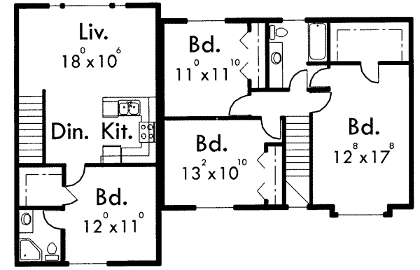 Traditional Floor Plan - Upper Floor Plan #303-373