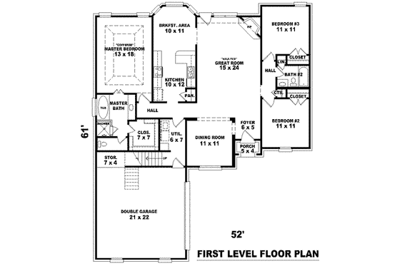 Floor Plan - Main Floor for European House Plan #81-1478 - 3 bed, 2 bath