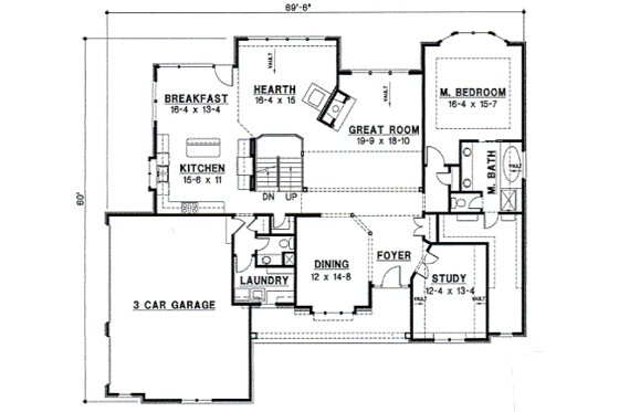 Floor Plan - Main Floor for Traditional House Plan #67-298 - 4 bed, 3 bath
