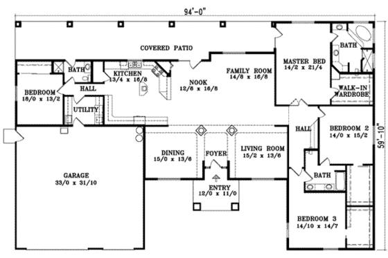 Floor Plan - Main Floor for Adobe / Southwestern House Plan #1-970 - 4 bed, 3 bath
