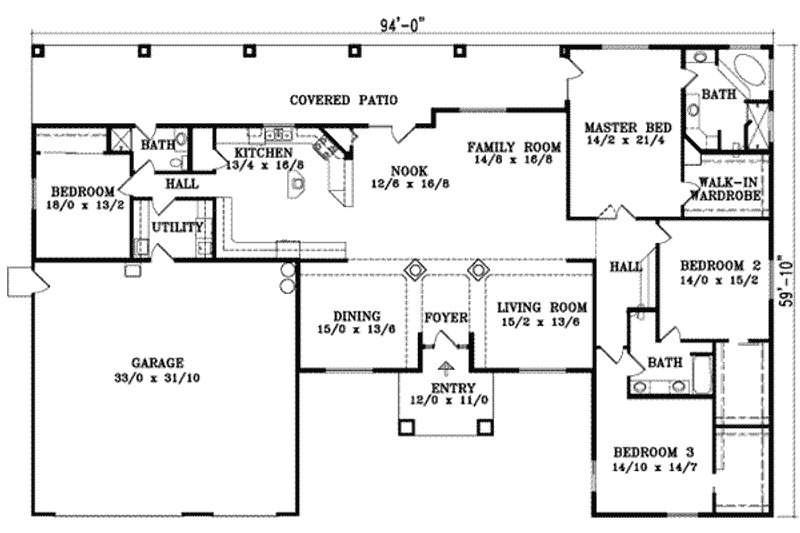 Dream House Plan - Floor Plan - Main Floor for Adobe / Southwestern House Plan #1-970 - 4 bed, 3 bath