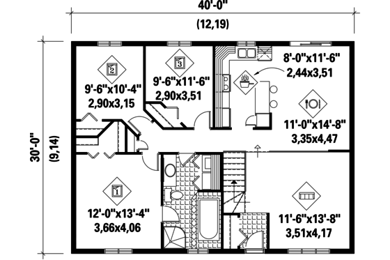 Floor Plan - Main Floor for Country House Plan #25-4814 - 3 bed, 1 bath