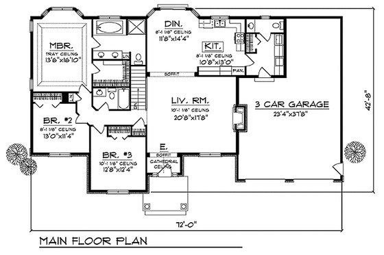 Floor Plan - Main Floor for European House Plan #70-644 - 3 bed, 2.5 bath