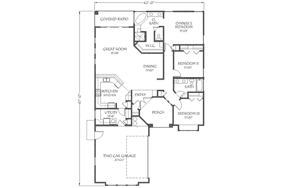Floor Plan - Main Floor for Adobe / Southwestern House Plan #24-210 - 3 bed, 2 bath