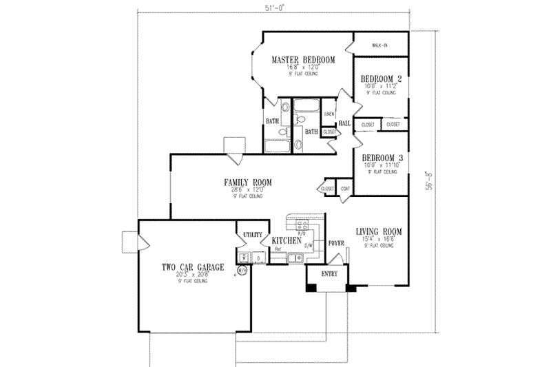 Dream House Plan - Floor Plan - Main Floor for Adobe / Southwestern House Plan #1-298 - 3 bed, 2 bath