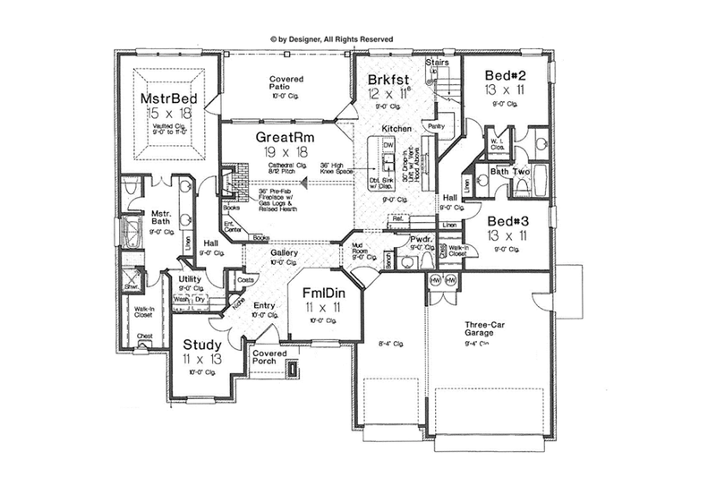 House Blueprint - Floor Plan - Main Floor for European House Plan #310-1263 - 3 bed, 2.5 bath