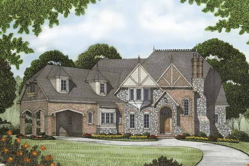 Architectural House Design - Exterior - Front Elevation 3 for Tudor House Plan #413-904 - 4 bed, 4.5 bath