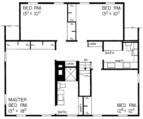 House Plan Design - Colonial Floor Plan - Upper Floor Plan #72-497
