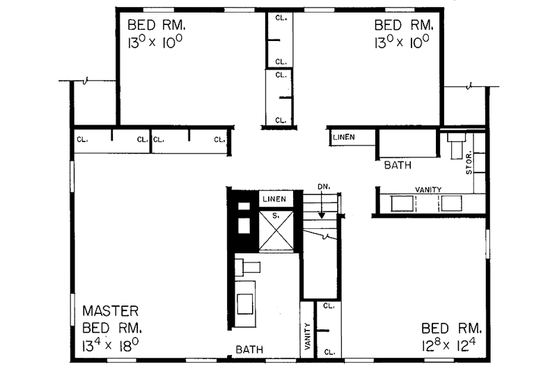 Home Plan - Floor Plan - Upper Floor for Colonial House Plan #72-497 - 4 bed, 3 bath