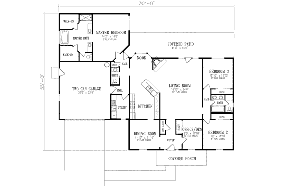 Floor Plan - Main Floor for Ranch House Plan #1-524 - 3 bed, 2.5 bath