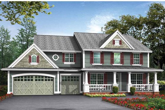 Exterior - Front Elevation 3 for Country House Plan #132-437 - 4 bed, 3 bath