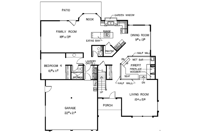 Home Plan - Floor Plan - Main Floor for Contemporary House Plan #60-914 - 4 bed, 3.5 bath