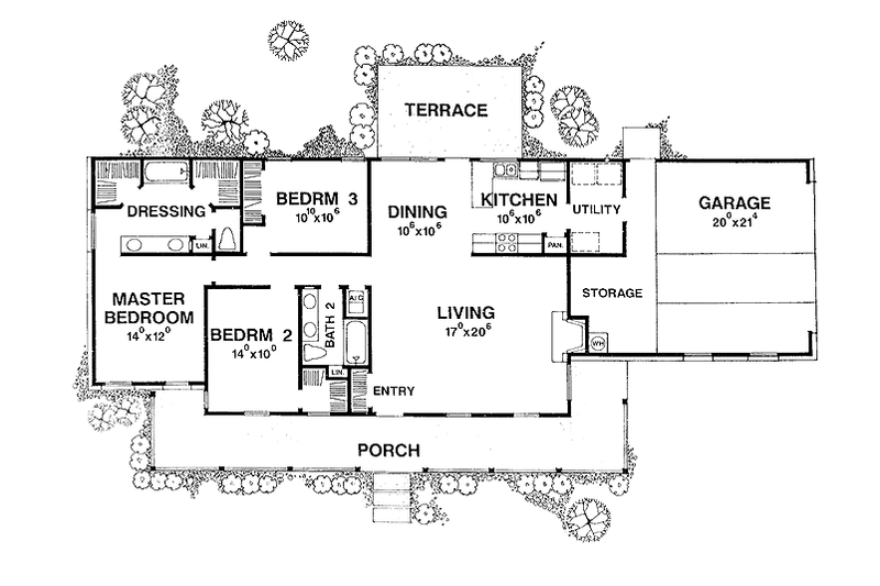 Architectural House Design - Floor Plan - Main Floor for Ranch House Plan #472-58 - 3 bed, 2 bath