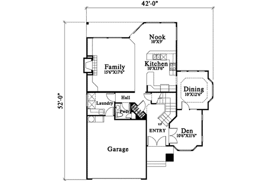 Floor Plan - Main Floor for Traditional House Plan #78-196 - 3 bed, 2.5 bath