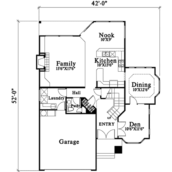 Floor Plan - Main Floor for Traditional House Plan #78-196 - 3 bed, 2.5 bath
