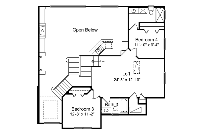 House Blueprint - Floor Plan - Upper Floor for Mediterranean House Plan #417-570 - 4 bed, 4 bath