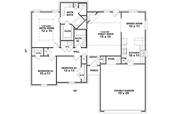 Floor Plan - Main Floor for European House Plan #81-226 - 3 bed, 2 bath