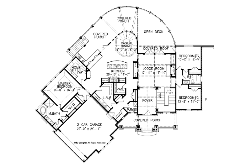 Architectural House Design - Floor Plan - Main Floor for Ranch House Plan #54-313 - 3 bed, 2.5 bath
