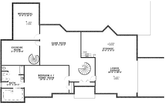 Floor Plan - Lower Floor for Traditional House Plan #17-2939 - 4 bed, 4 bath