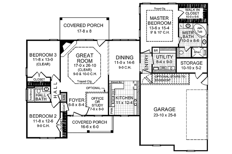 House Blueprint - Floor Plan - Main Floor for Country House Plan #21-414 - 3 bed, 2 bath