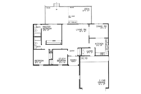 Floor Plan - Main Floor for Ranch House Plan #72-1031 - 3 bed, 2 bath