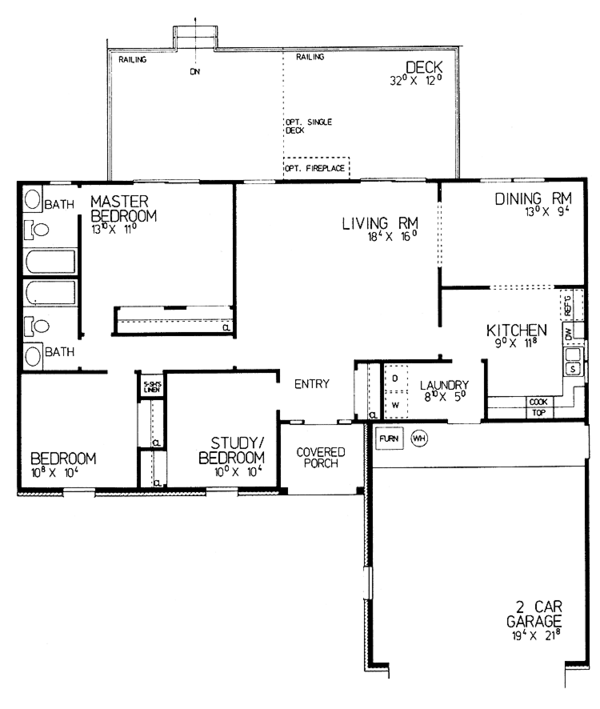 Architectural House Design - Ranch Floor Plan - Main Floor Plan #72-1031