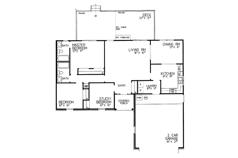 Dream House Plan - Floor Plan - Main Floor for Ranch House Plan #72-1031 - 3 bed, 2 bath