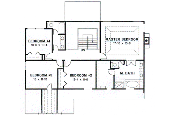 Floor Plan - Upper Floor for Traditional House Plan #67-511 - 4 bed, 2.5 bath
