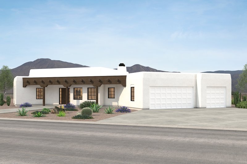 Architectural House Design - Exterior - Front Elevation 5 for Adobe / Southwestern House Plan #72-127 - 3 bed, 2.5 bath