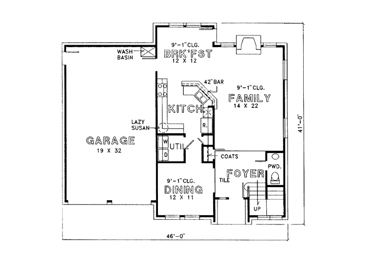 House Blueprint - Floor Plan - Main Floor for Traditional House Plan #974-31 - 4 bed, 2.5 bath
