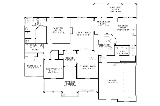 Floor Plan - Main Floor for Country House Plan #17-3229 - 3 bed, 2 bath