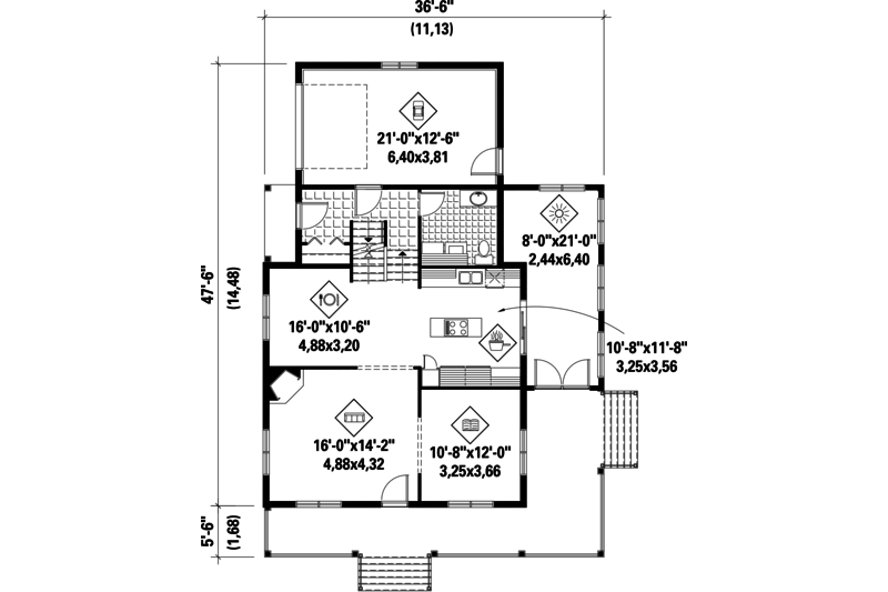 Dream House Plan - Floor Plan - Main Floor for Country House Plan #25-4703 - 3 bed, 1 bath