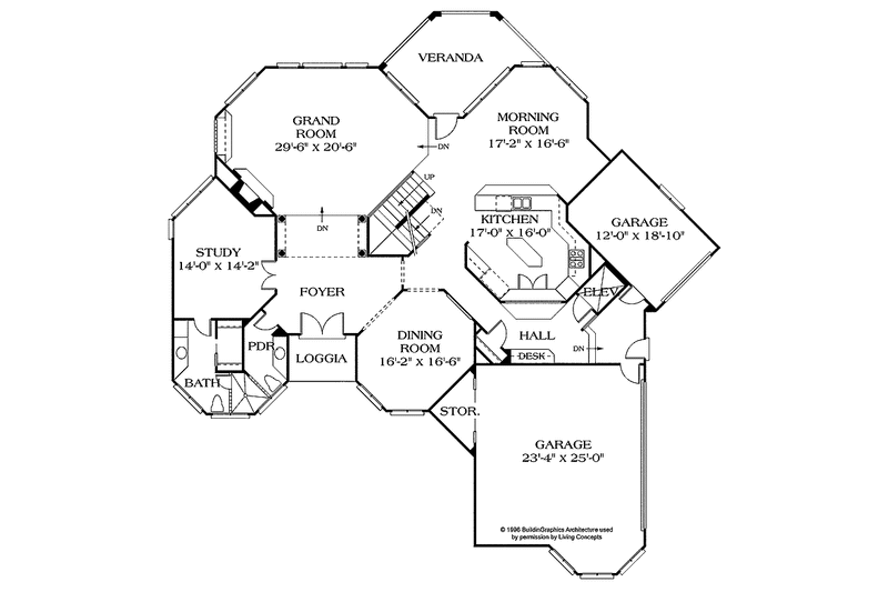 Architectural House Design - Floor Plan - Main Floor for Mediterranean House Plan #453-201 - 4 bed, 5.5 bath