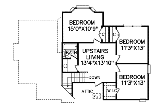 Floor Plan - Upper Floor for Traditional House Plan #65-318 - 4 bed, 2.5 bath