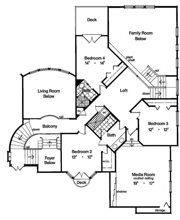 House Blueprint - Mediterranean Floor Plan - Upper Floor Plan #417-628