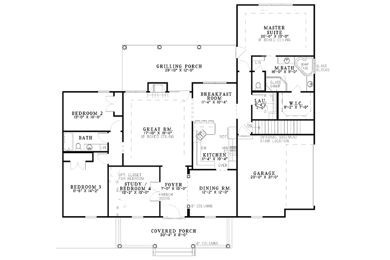 House Plan Design - Floor Plan - Main Floor for Country House Plan #17-2995 - 4 bed, 2 bath