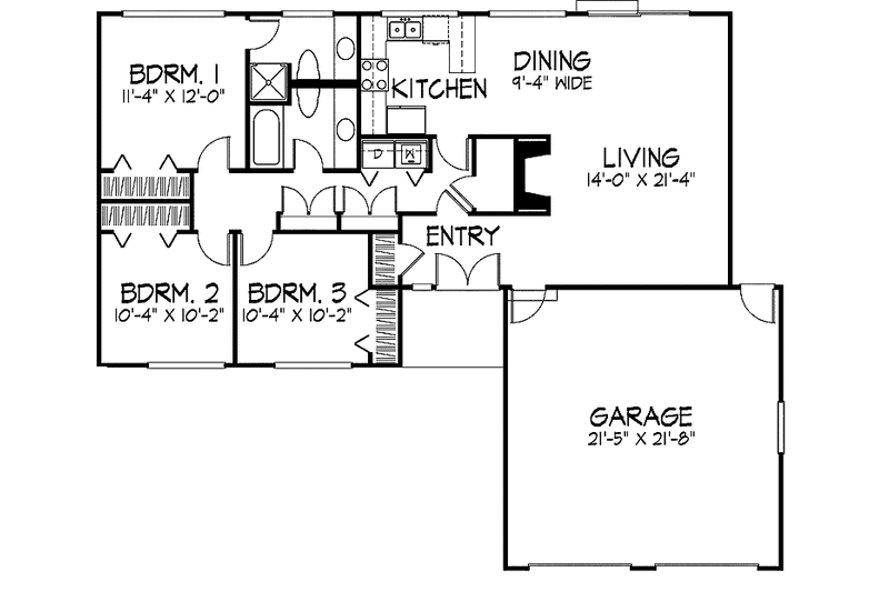 Home Plan - Floor Plan - Main Floor for Ranch House Plan #320-764 - 3 bed, 2 bath