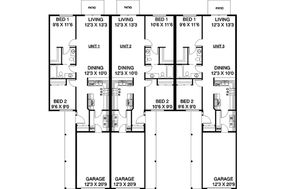 Floor Plan - Main Floor for Ranch House Plan #60-572 - 2 bed, 1.5 bath