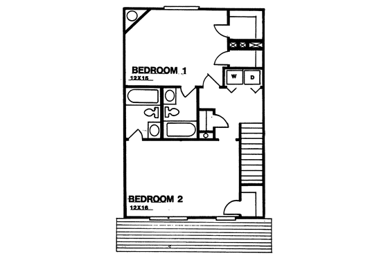 Floor Plan - Upper Floor for Colonial House Plan #30-226 - 2 bed, 2.5 bath