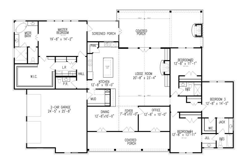 Architectural House Design - Floor Plan - Main Floor for Farmhouse House Plan #54-581 - 4 bed, 3.5 bath