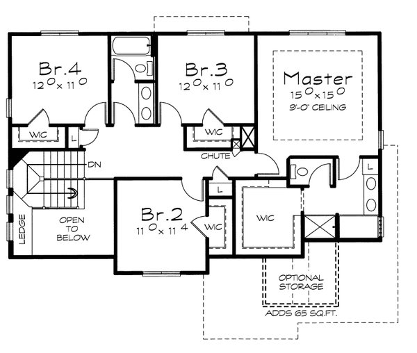 House Blueprint - Traditional Floor Plan - Upper Floor Plan #20-2153