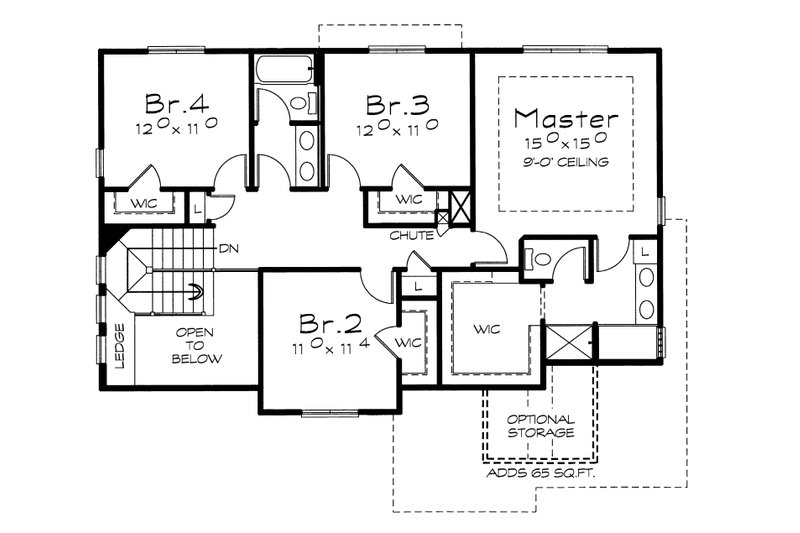 Architectural House Design - Floor Plan - Upper Floor for Traditional House Plan #20-2153 - 4 bed, 2.5 bath