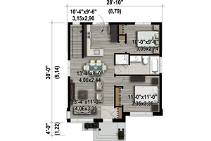 Floor Plan - Main Floor 1 for Contemporary House Plan #25-4407 - 2 bed, 1 bath