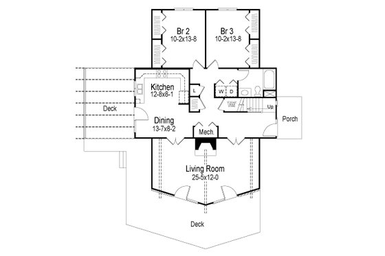 Floor Plan - Main Floor for Modern House Plan #57-161 - 3 bed, 2 bath