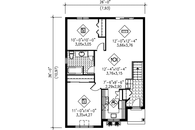 Home Plan - Floor Plan - Main Floor for Cottage House Plan #25-127 - 2 bed, 1 bath
