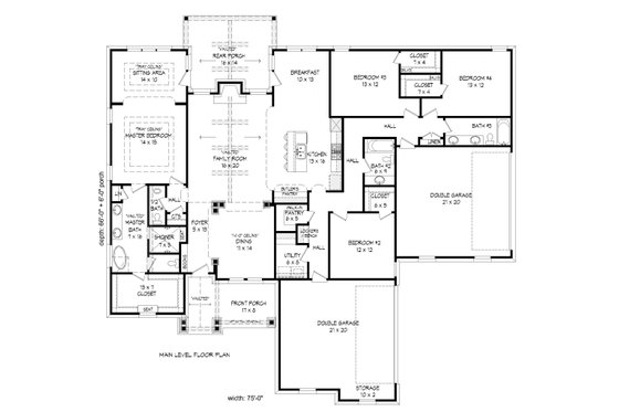 Floor Plan - Main Floor for Craftsman House Plan #932-282 - 4 bed, 3 bath