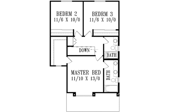 Floor Plan - Upper Floor for Adobe / Southwestern House Plan #1-1069 - 3 bed, 2.5 bath